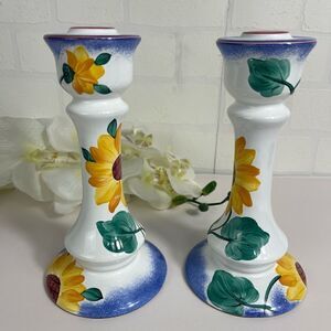 Herend Hungary Candle holders set of 2 Sunflower village pottery